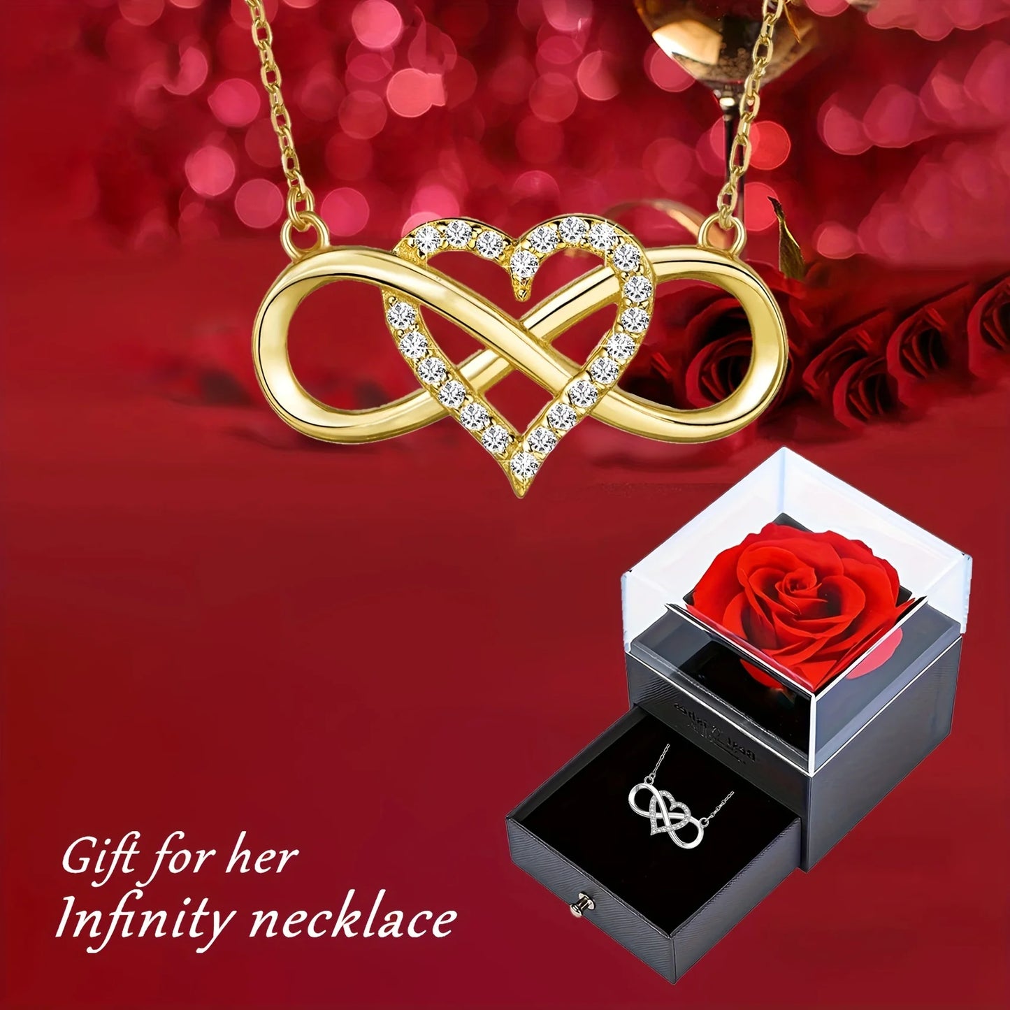 Elegant Infinity Heart Shape Pendant Necklace With Luxury Rose Gift Box For Girlfriend Wife Christmas Valentine Anniversary Gift