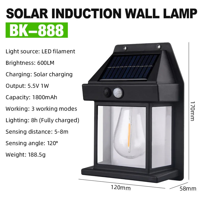 New Solar Wall Lamp Outdoor Waterproof Intelligent Induction Tungsten Filament Lamp Courtyard Garden Villa Lighting Night Light