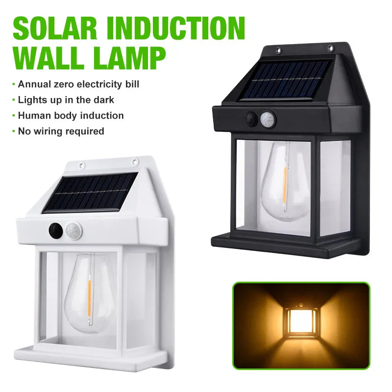 New Solar Wall Lamp Outdoor Waterproof Intelligent Induction Tungsten Filament Lamp Courtyard Garden Villa Lighting Night Light