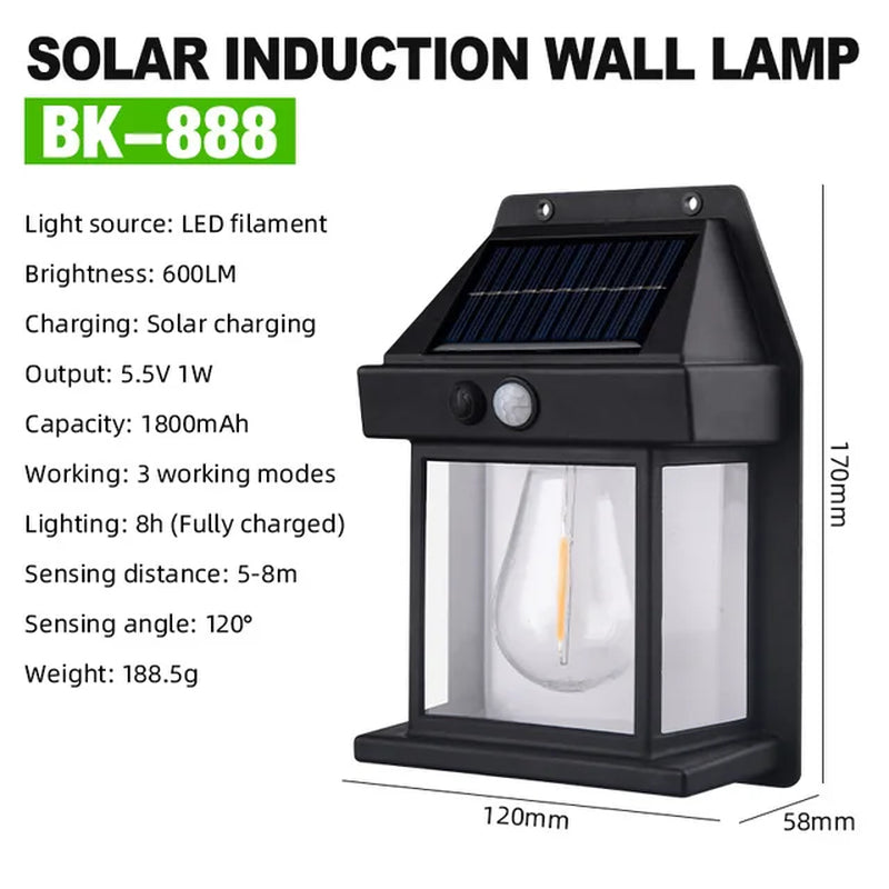 New Solar Wall Lamp Outdoor Waterproof Intelligent Induction Tungsten Filament Lamp Courtyard Garden Villa Lighting Night Light