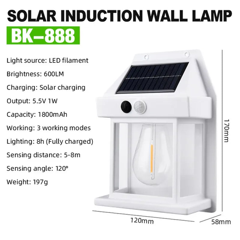 New Solar Wall Lamp Outdoor Waterproof Intelligent Induction Tungsten Filament Lamp Courtyard Garden Villa Lighting Night Light