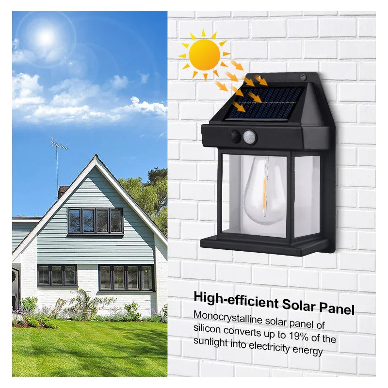 New Solar Wall Lamp Outdoor Waterproof Intelligent Induction Tungsten Filament Lamp Courtyard Garden Villa Lighting Night Light