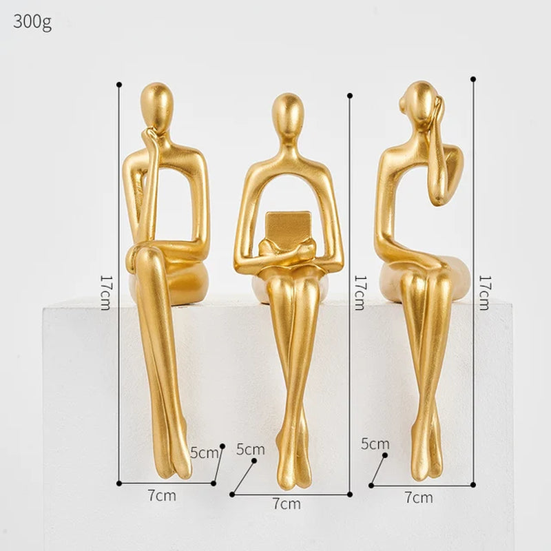 Nordic Home Decor Art Desktop Gold Sculpture Crafts Office Desk Accessories Thinker Figure Statue Luxury Living Room Decoration